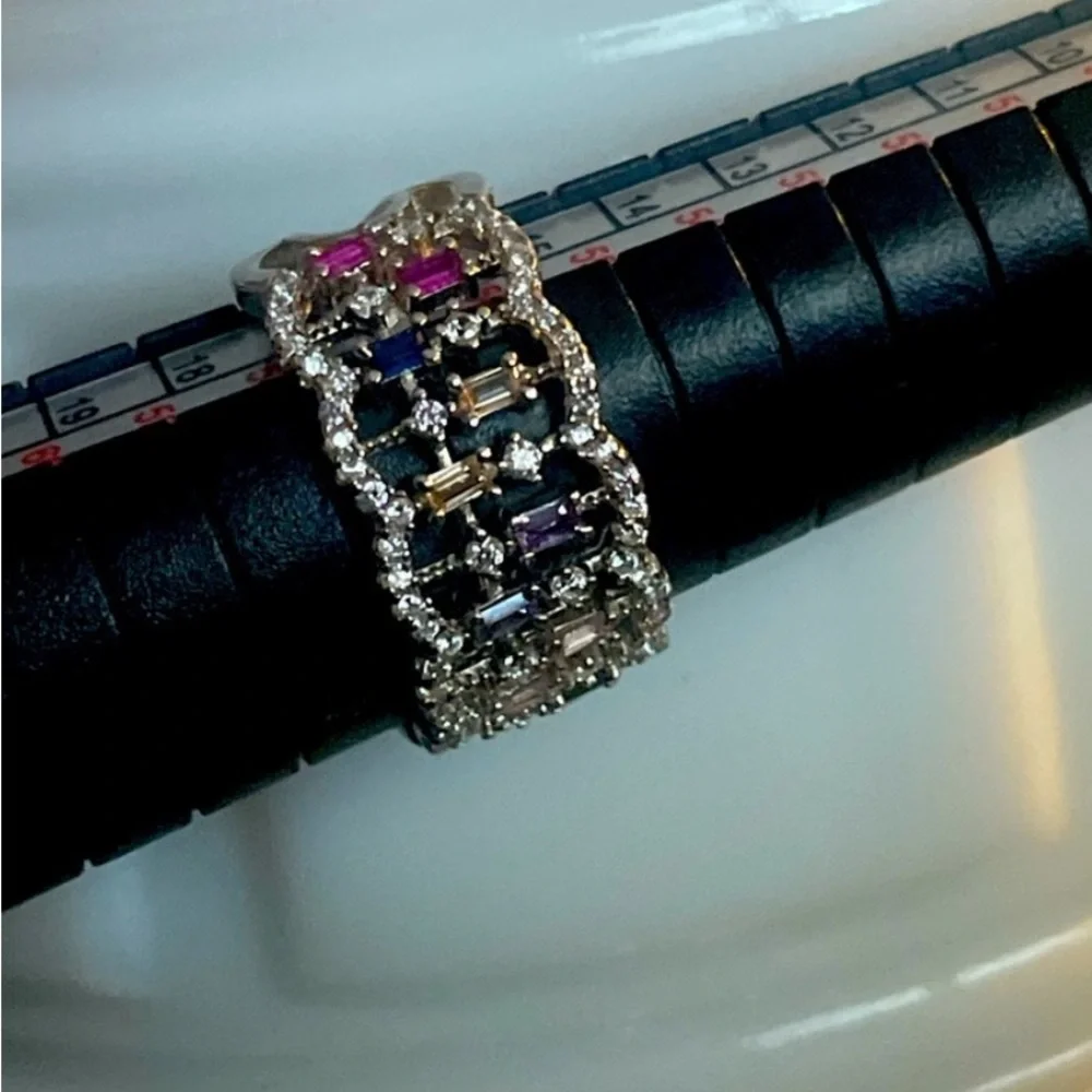 Sterling Silver Multi-Colored Stone Ring Size 7 - Picture 3 of 7